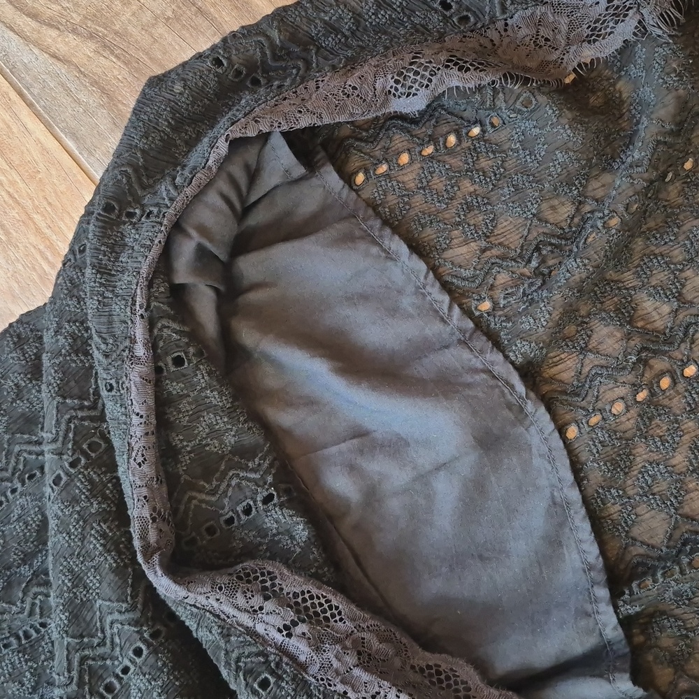 XS/S GYPSY Black Lace Subtle High Low Partially Lined Romantic Boho Lace Dress - Picture 7 of 12